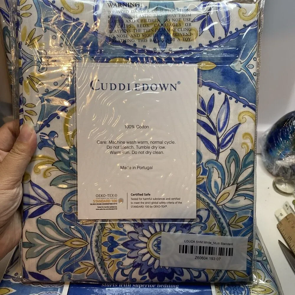 SET 4 Cuddledown Blue Medallion Full Duvet Cover 2 Std Shams 1 Standard Queen PC